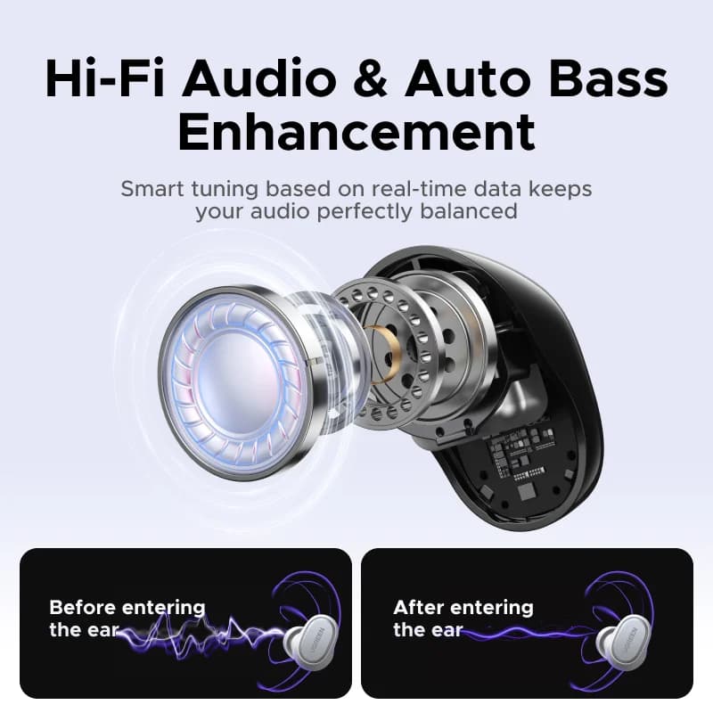 Belaidės ausinės su Bluetooth 6.0 ir programėlės valdymu