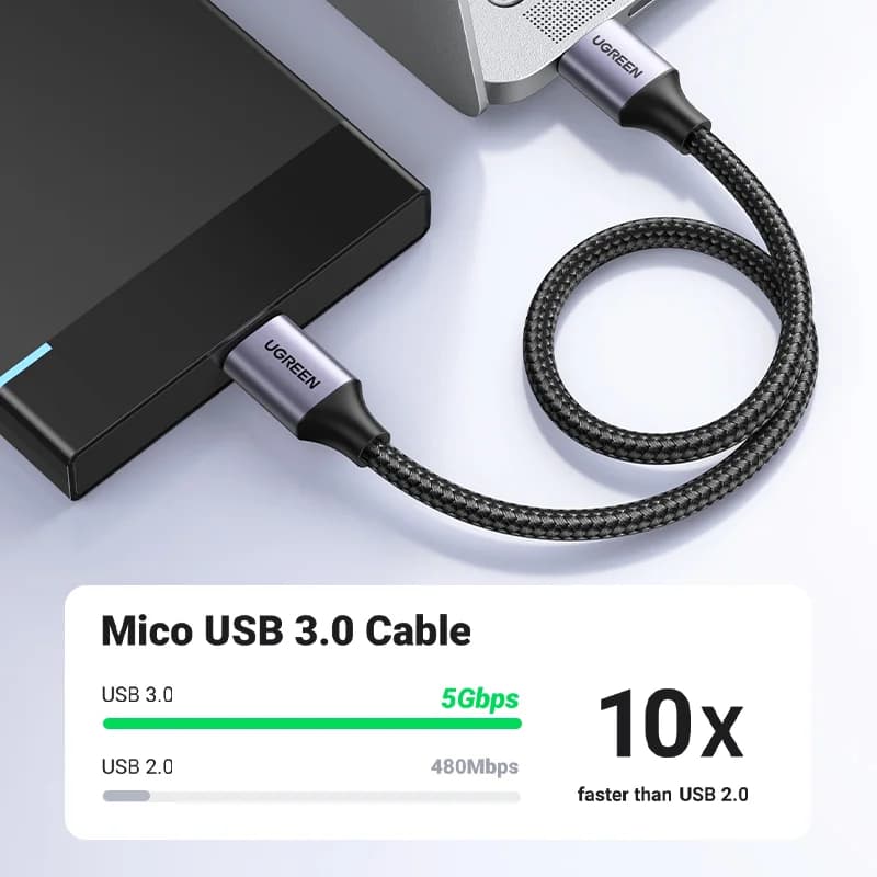 USB 3.0 Micro-B greito įkrovimo duomenų kabelis