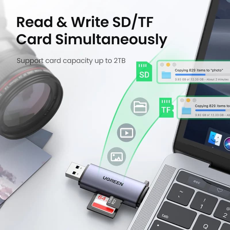 USB 3.0 ir USB-C SD/MicroSD kortelių skaitytuvas