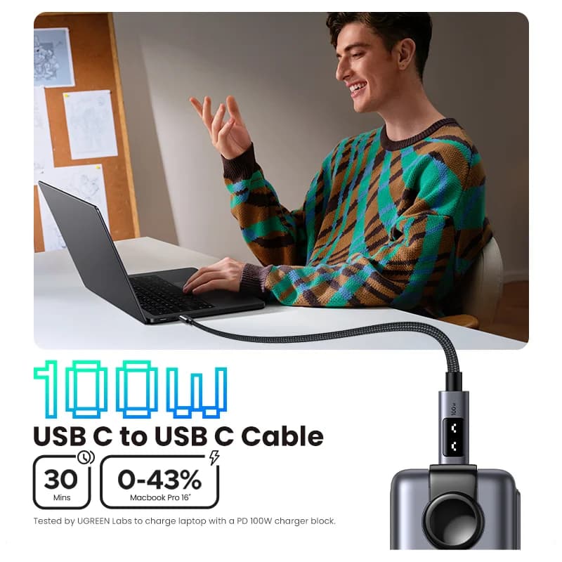 USB-C į USB-C laidas, 100W PD, 0.5-3m