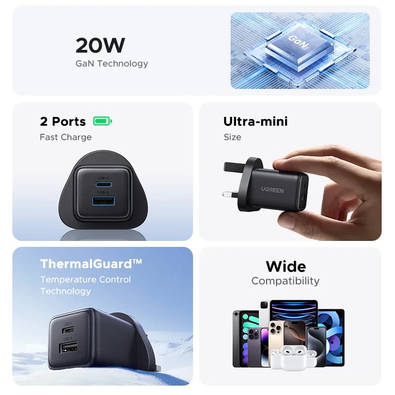 20W GaN USB-C sieninis kroviklis, JAV kištukas