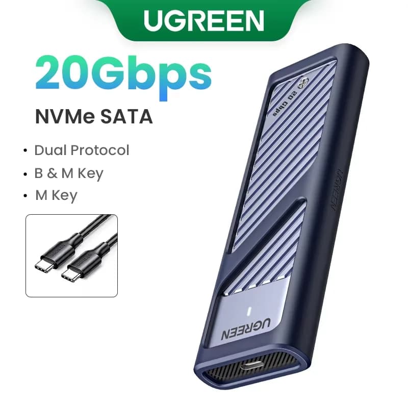M.2 NVMe/SATA SSD dėklas, 20Gbps USB-C