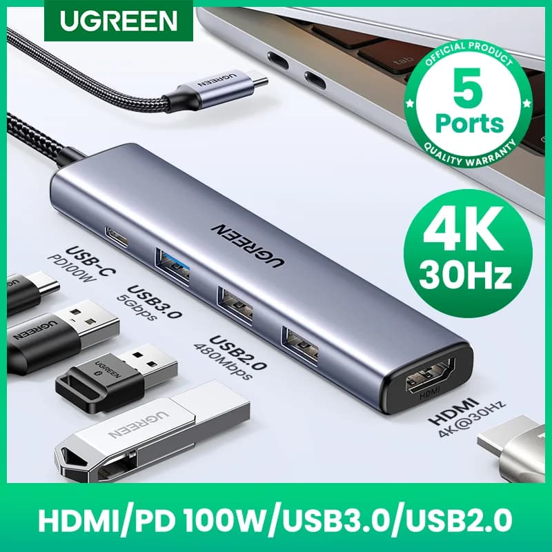 USB-C hubas su 4K HDMI, SD/TF skaitytuvu ir 100W PD
