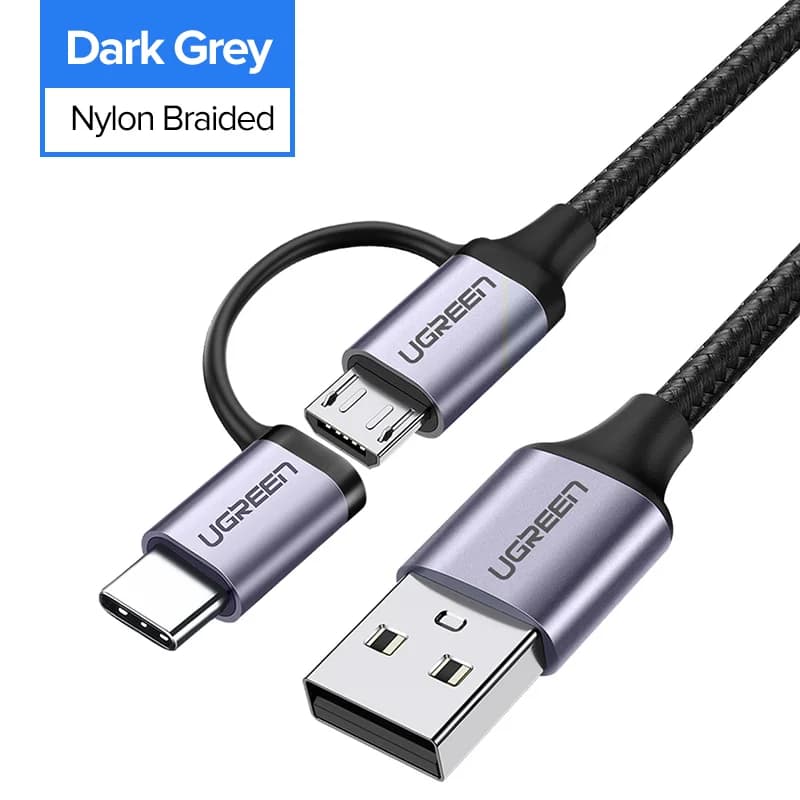2-in-1 USB-C ir Micro USB greitojo įkrovimo laidas