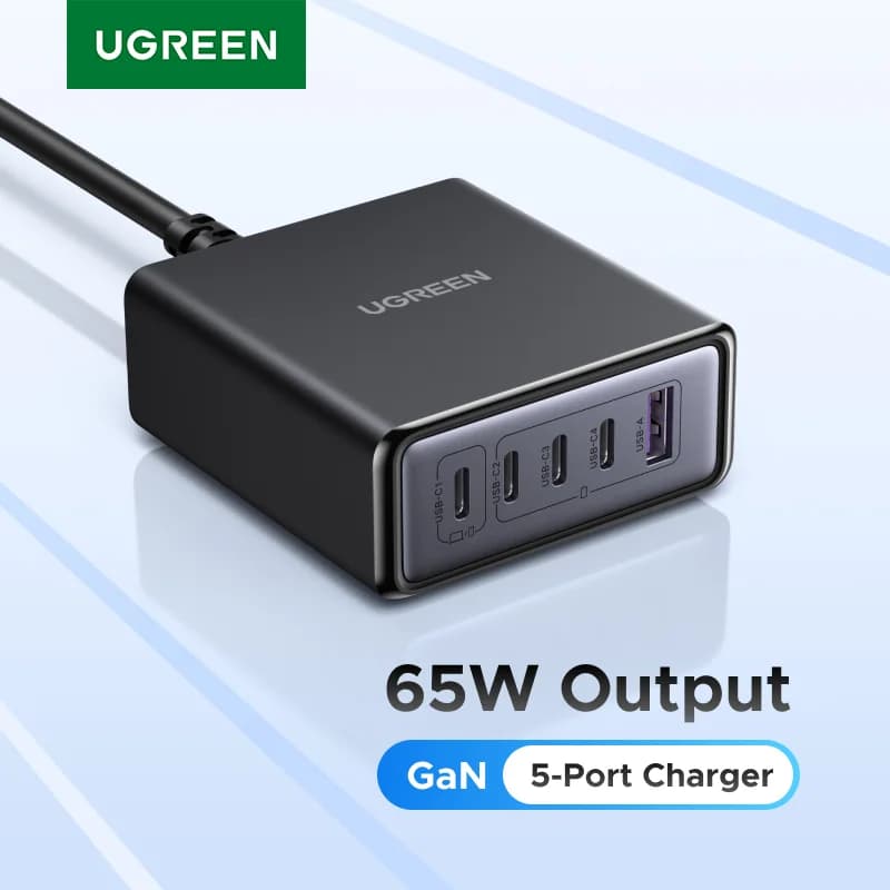 65W-100W 5-in-1 GaN stalinis įkroviklis su PD ir QC