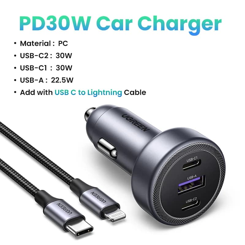 30W USB-C PD automobilinis įkroviklis