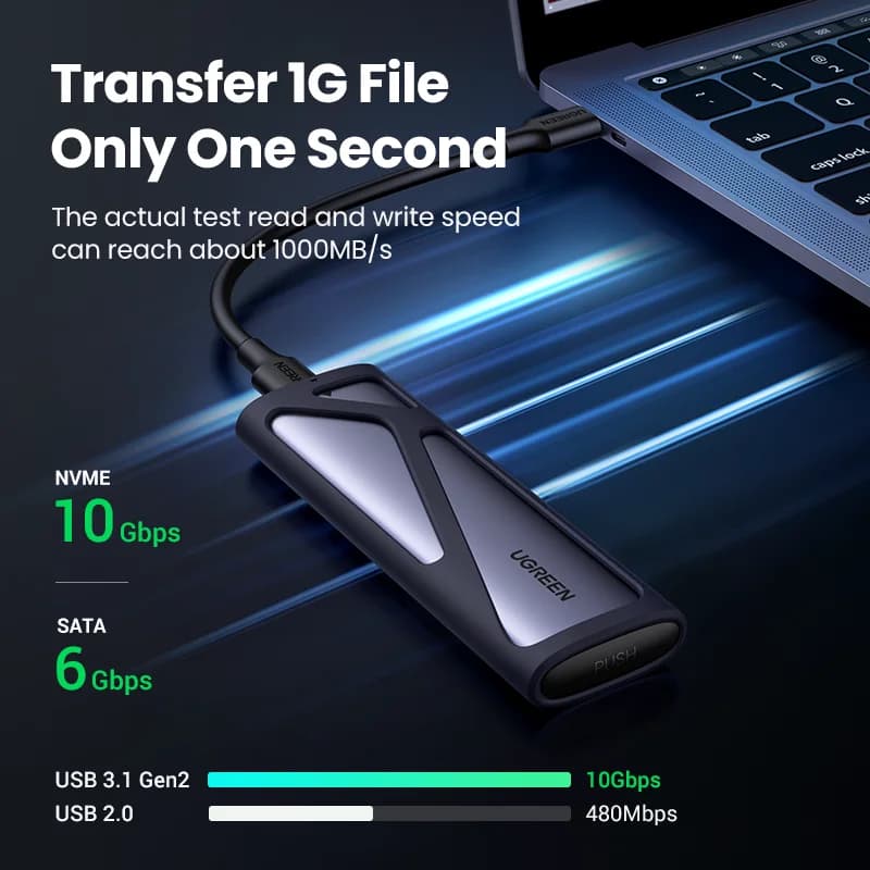 Dviejų protokolų M.2 NVMe/SATA SSD korpusas