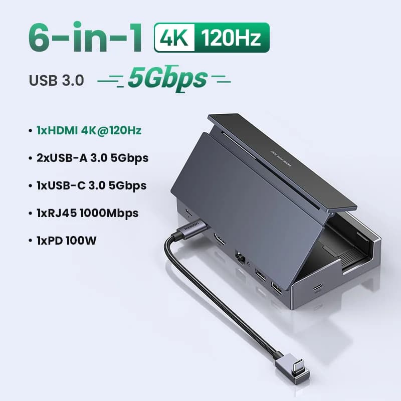 USB-C žaidimų dokas su 4K HDMI ir RJ45