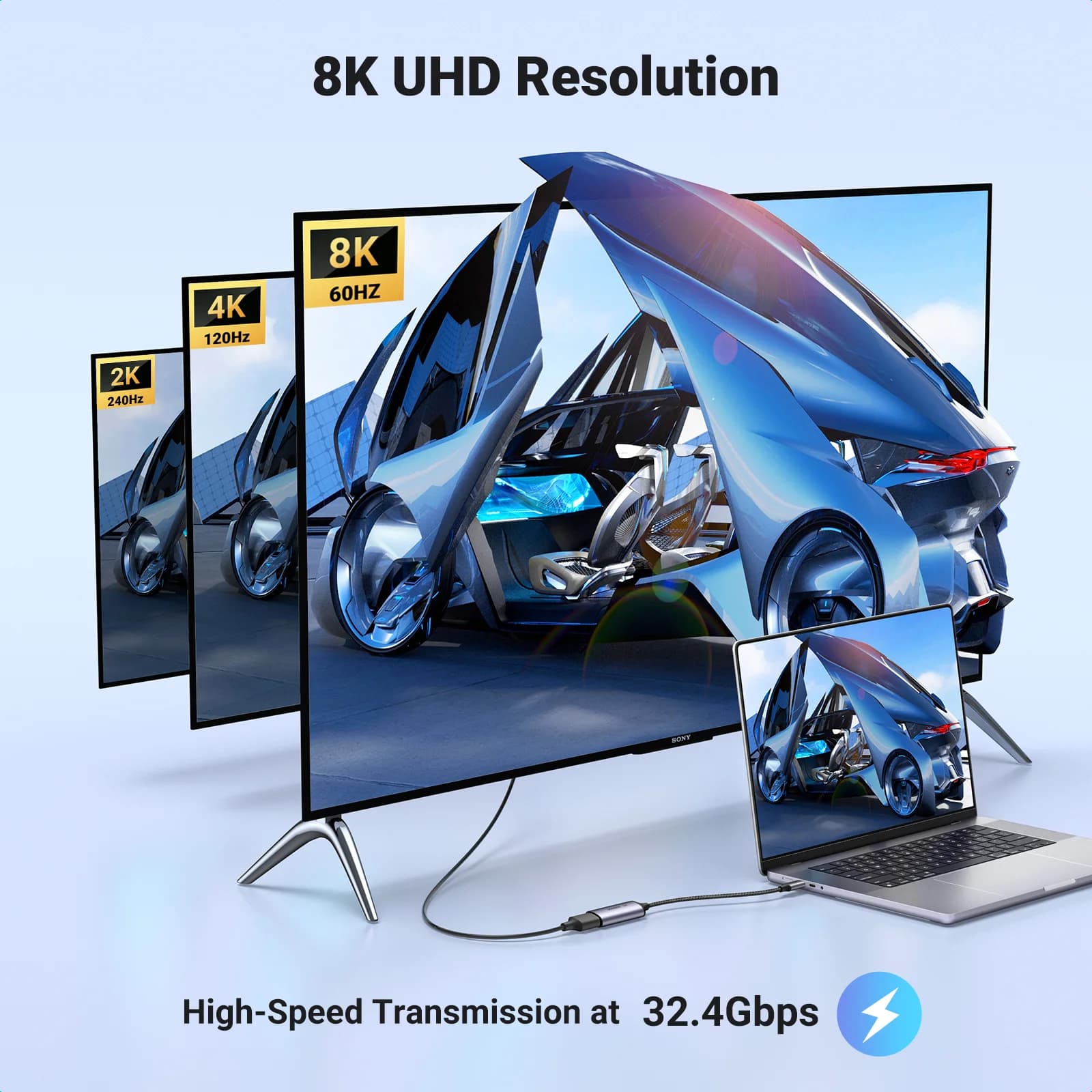 USB-C į 8K DisplayPort 1.4 adapterio kabelis