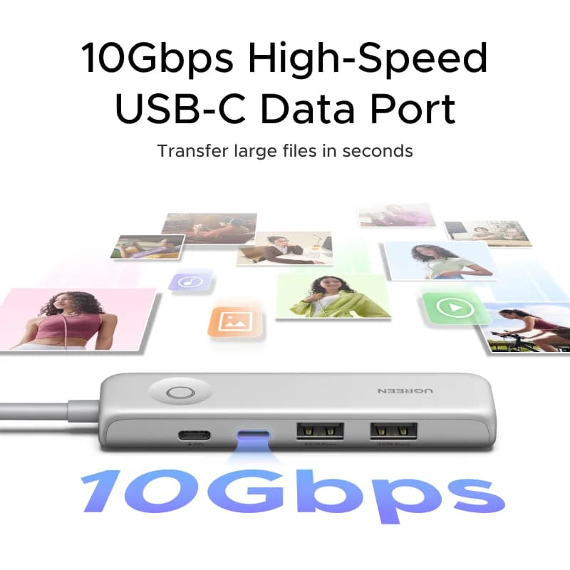 USB-C Hub su 4K HDMI, 10Gbps duomenų perdavimu ir ekrano užrakto mygtuku