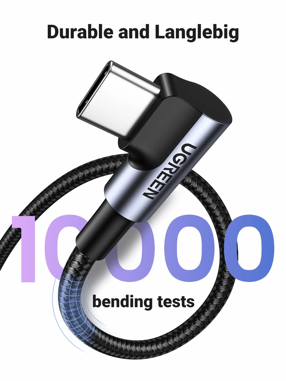 90 laipsnių nailoninis USB-C į USB-C laidas