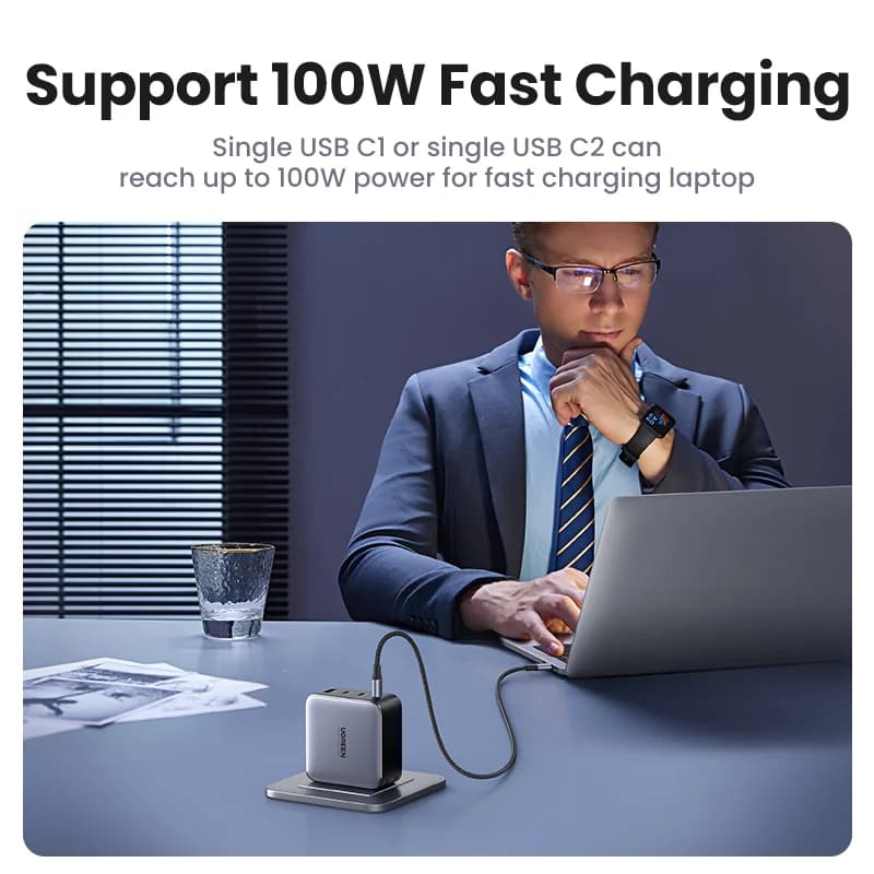 100W GaN USB-C greitojo įkrovimo adapteris su JAV kištuku