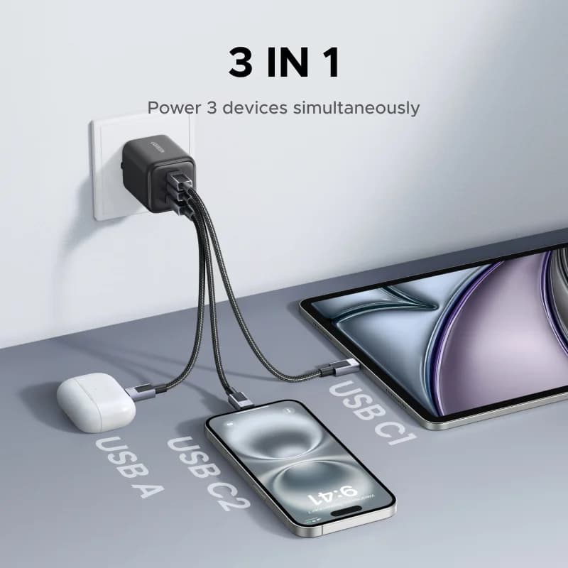 45W GaN USB-C sieninis įkroviklis, EU kištukas