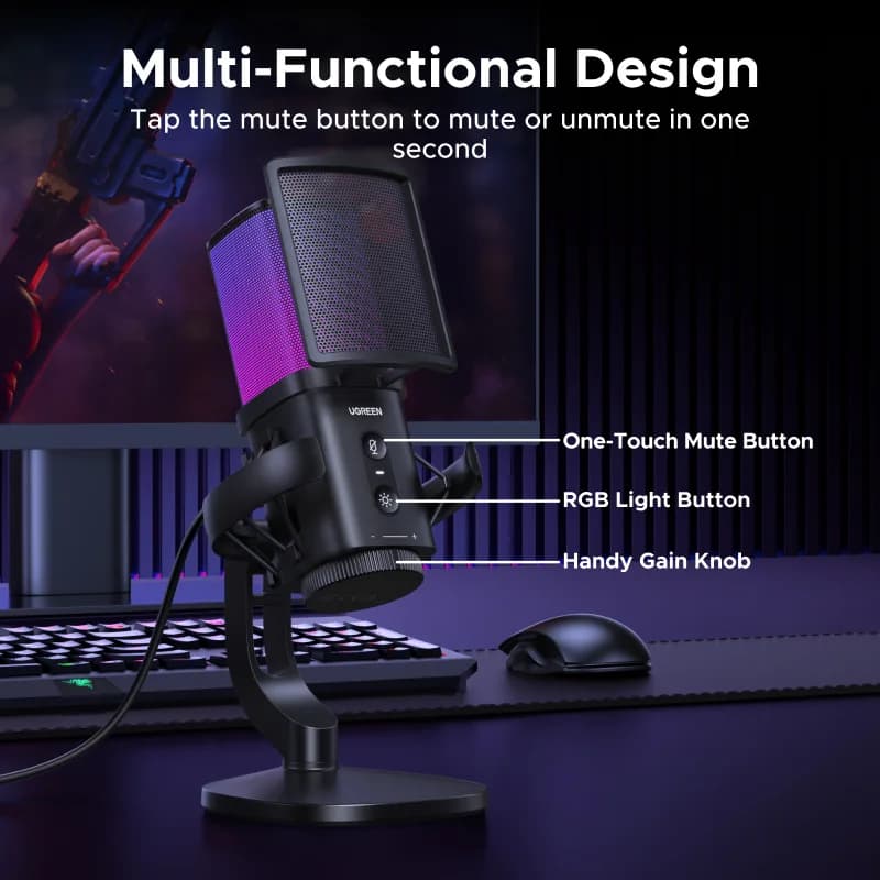 USB mikrofonas su jutikliniu nutildymu ir RGB apšvietimu