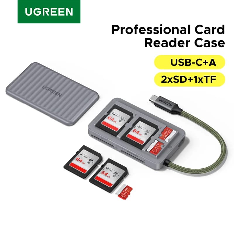 USB-C SD/TF kortelių skaitytuvas su dėklu