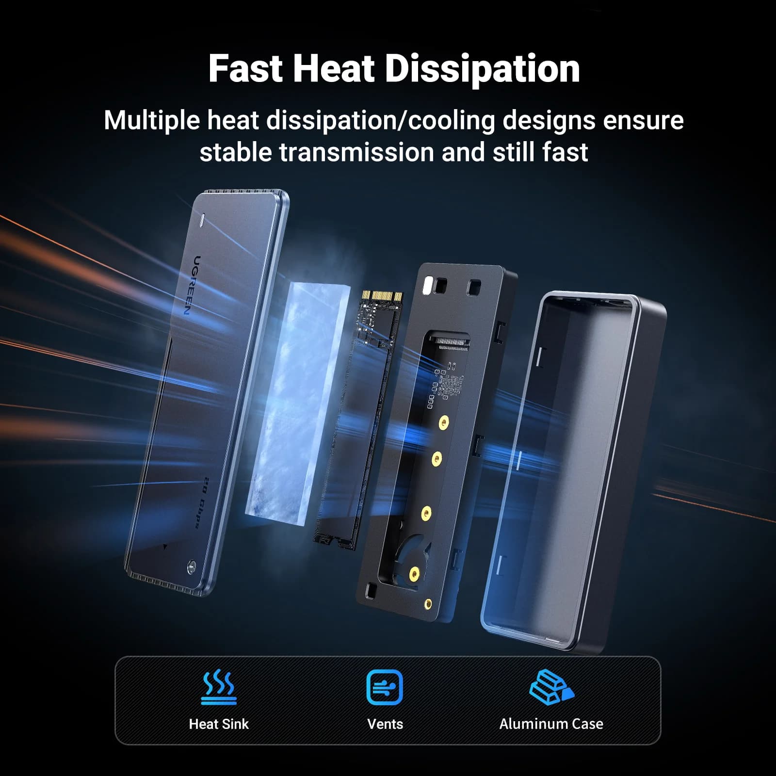 M.2 NVMe SSD korpusas, 20 Gbps, Aliuminis