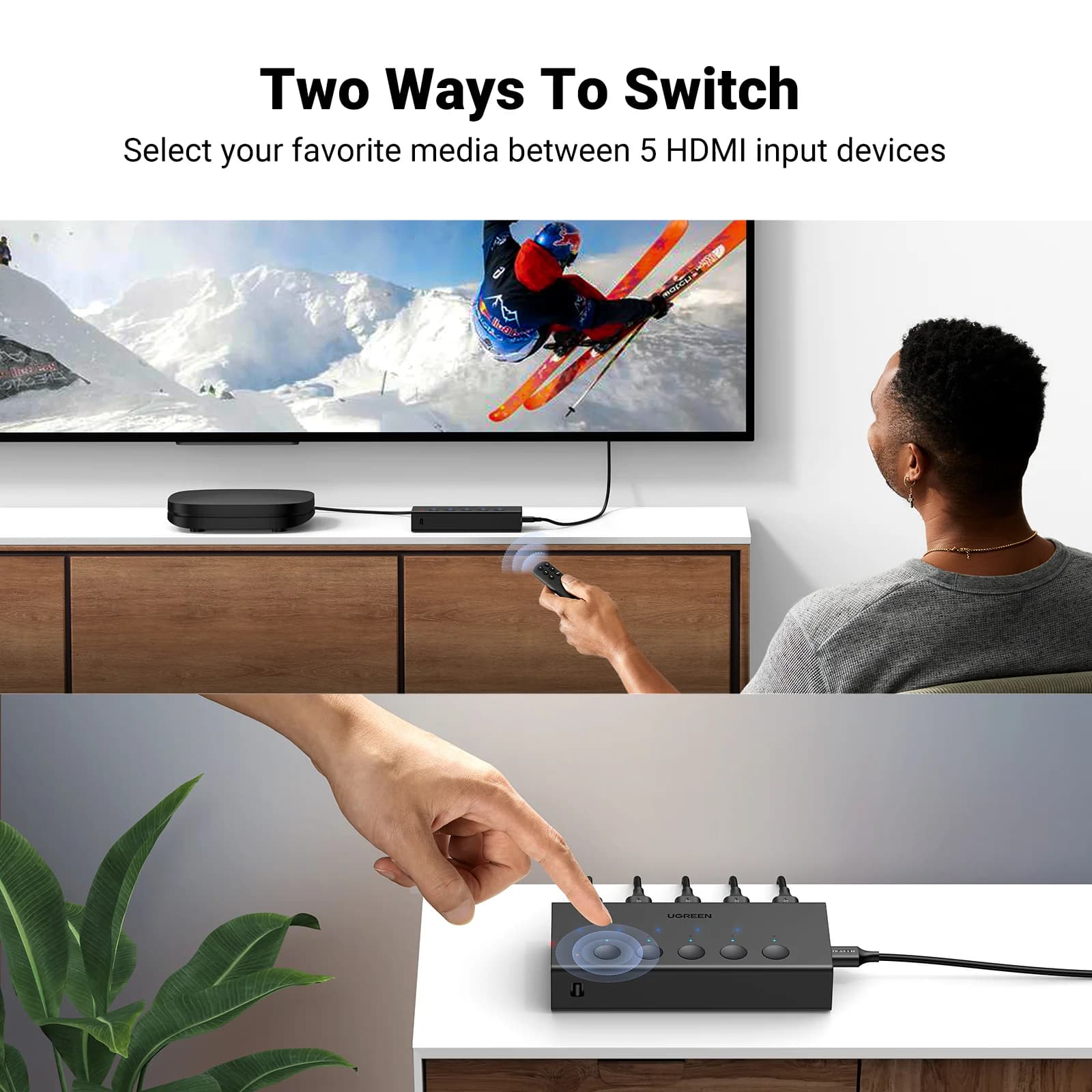 5 prievadų 4K HDMI jungiklis su nuotoliniu valdymu