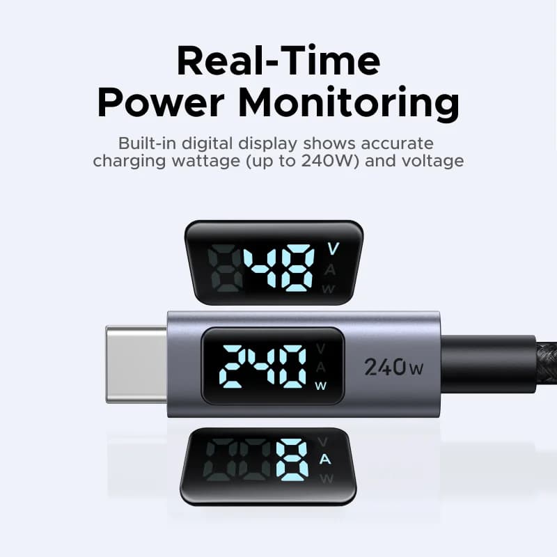 240W USB-C kabelis su skaitmeniniu energijos rodikliu