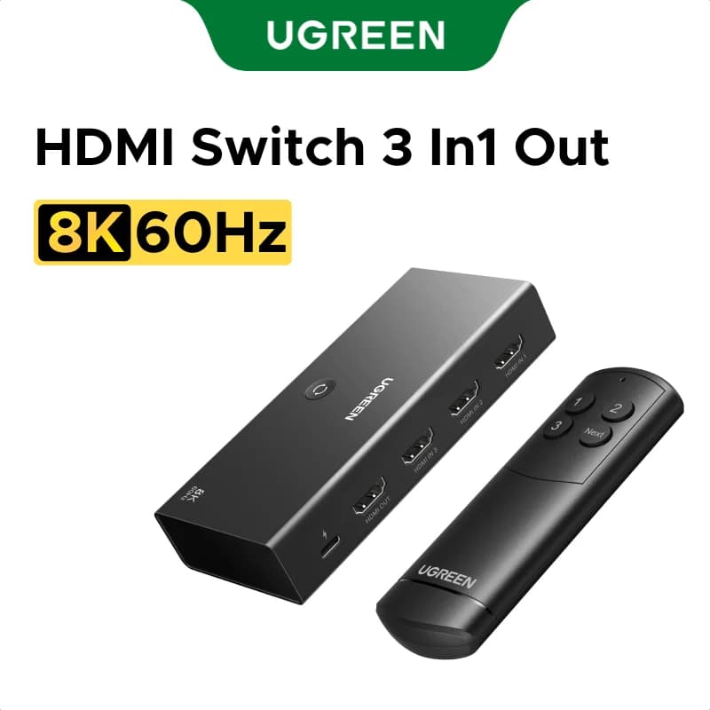 HDMI 2.1 perjungiklis 3-in-1, išvestis 8K, nuotolinio valdymo pultas