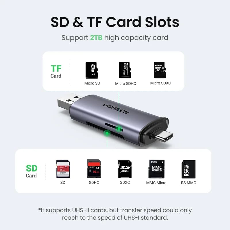 USB 3.0 ir USB-C SD/MicroSD kortelių skaitytuvas