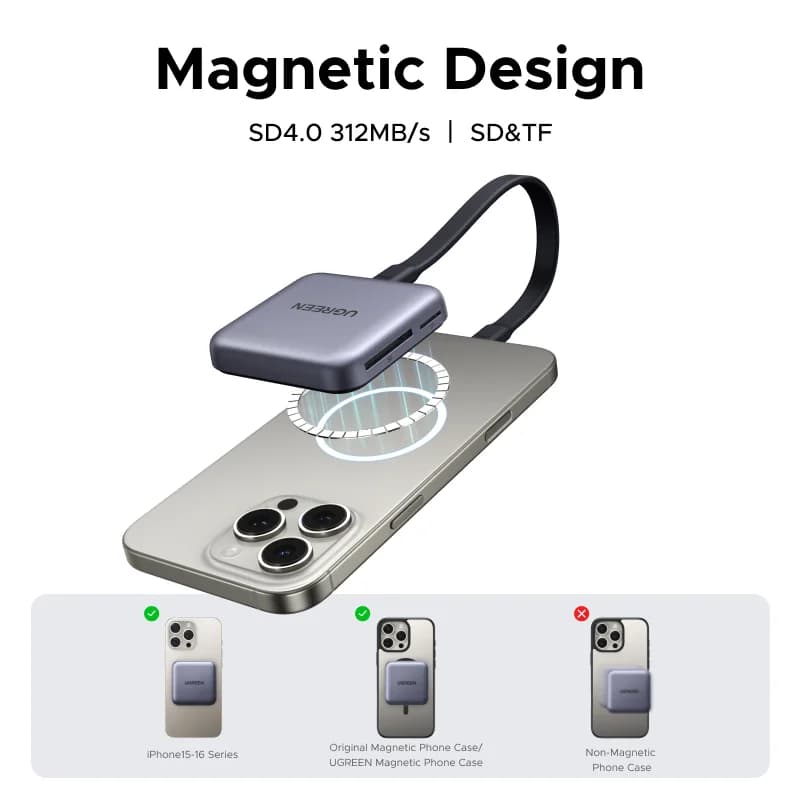 Magnetinis USB-C SD ir TF kortelių skaitytuvas, 312MB/s