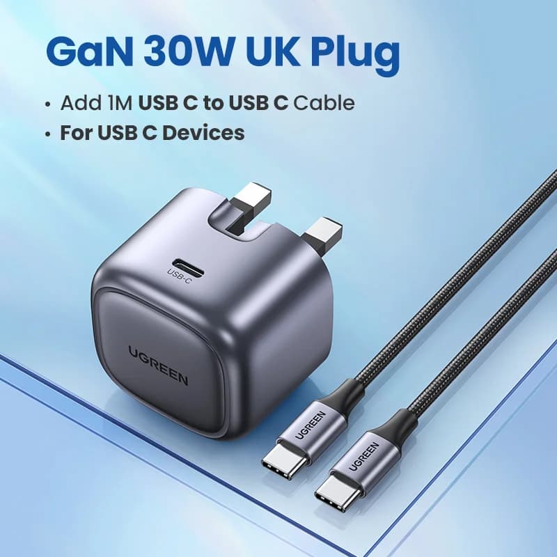 30W GaN greitojo įkrovimo komplektas su 1m USB-C kabeliu