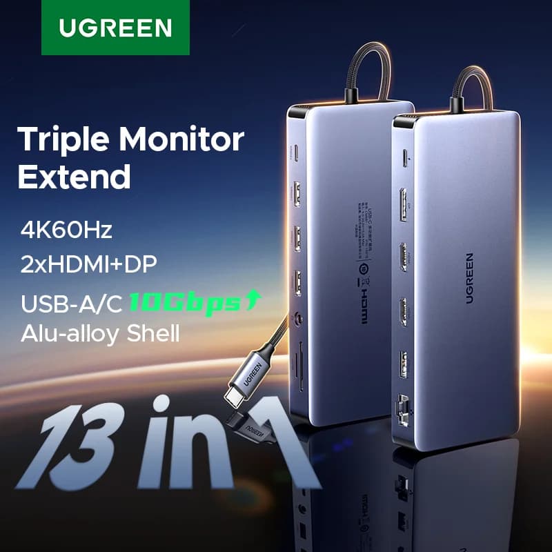 13-in-1 USB-C dokas su trigubu ekranu ir RJ45