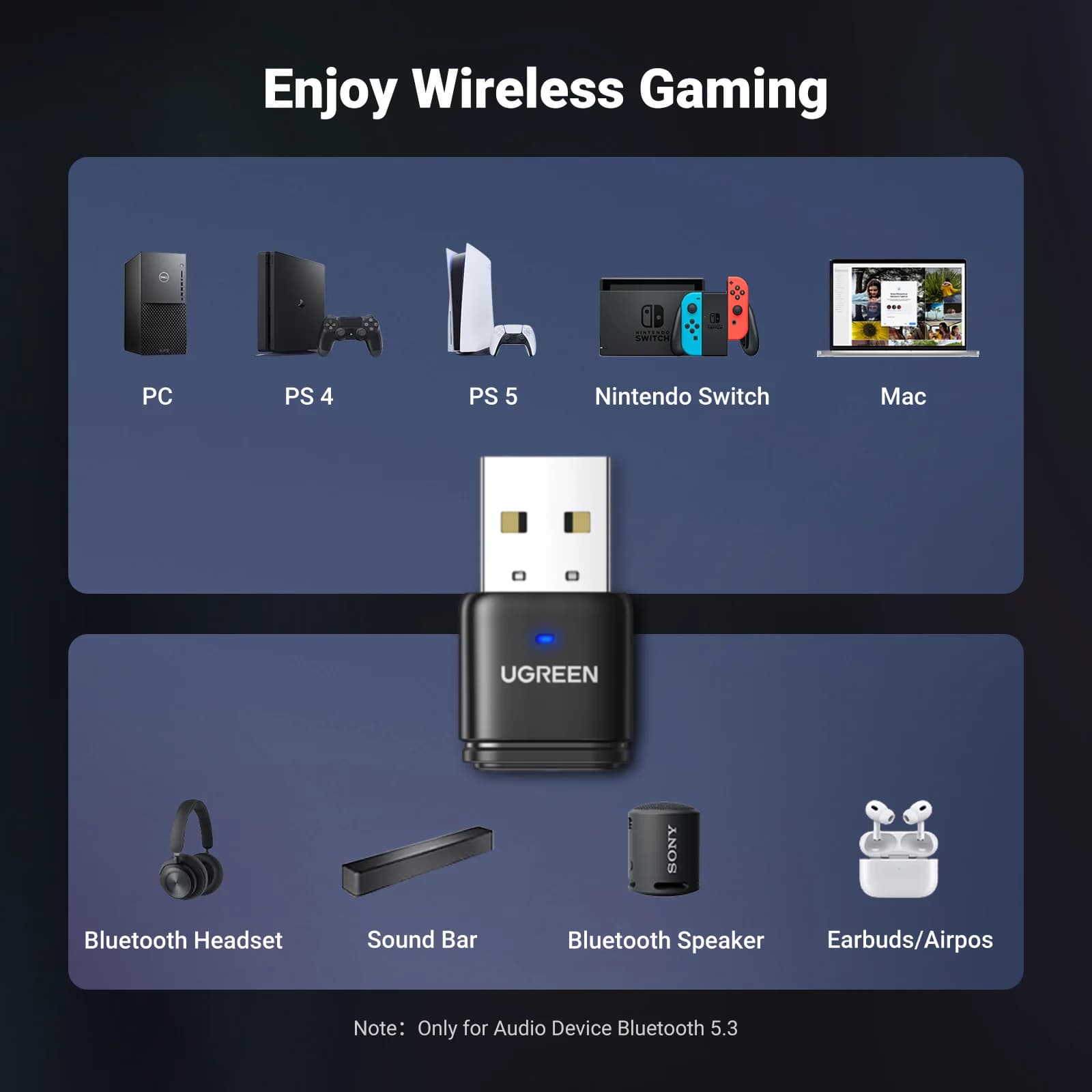 USB Bluetooth 5.3 garso siuntėjas ir imtuvas