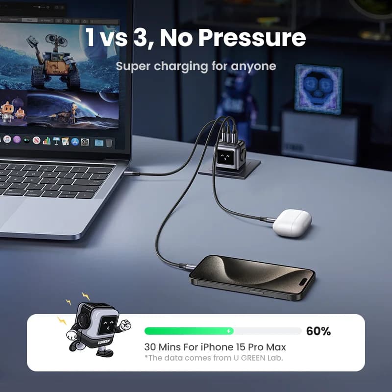65W GaN USB-C greitas įkroviklis su JK kištuku
