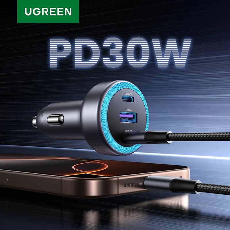 30W USB-C automobilinis greitas įkroviklis