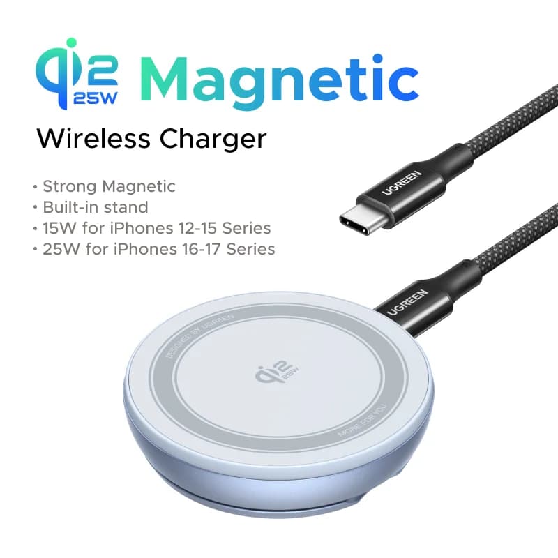 Qi2 magnetinis belaidis įkrovimo padas su stoveliu, 25W