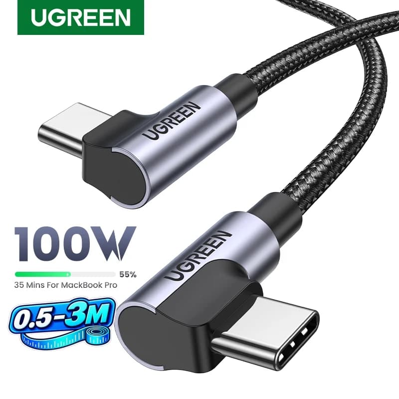 90 laipsnių USB-C kabelis, 100W PD, žaidimams