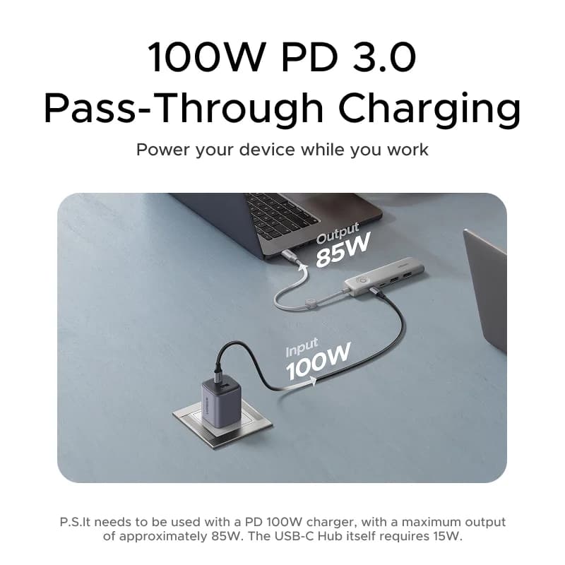 USB-C Hub su 4K HDMI, 10Gbps duomenų perdavimu ir ekrano užrakto mygtuku