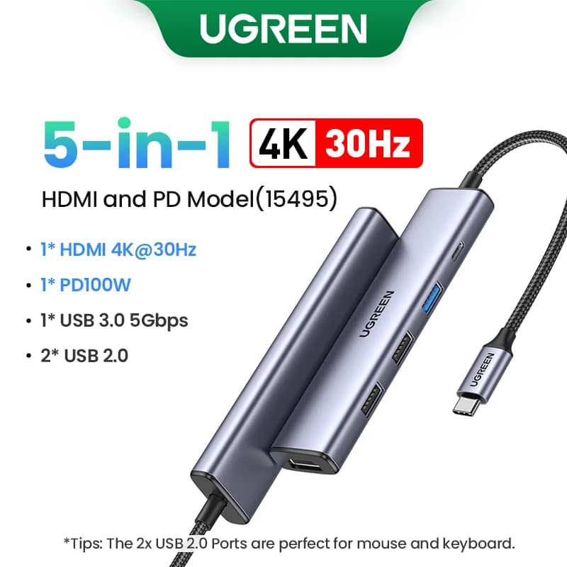 USB-C hubas su 4K HDMI, SD/TF skaitytuvu ir 100W PD