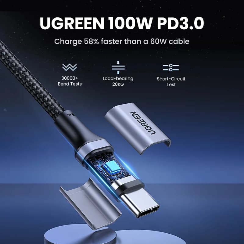 2 vnt. 100W USB-C į USB-C PD laidų rinkinys