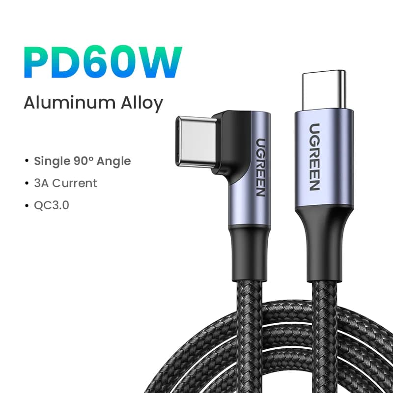 USB-C kabelis, 90 laipsnių kampu, 100W PD, žaidimams
