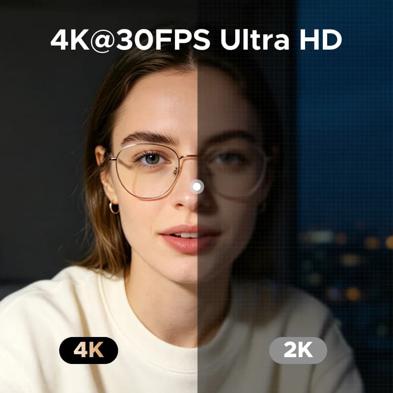 4K USB internetinė kamera su jutikline žiedine šviesa ir privatumo dangteliu