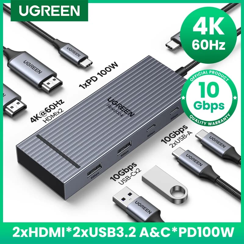 7-in-1 USB-C hub'as su dviem 4K HDMI ir PD100W