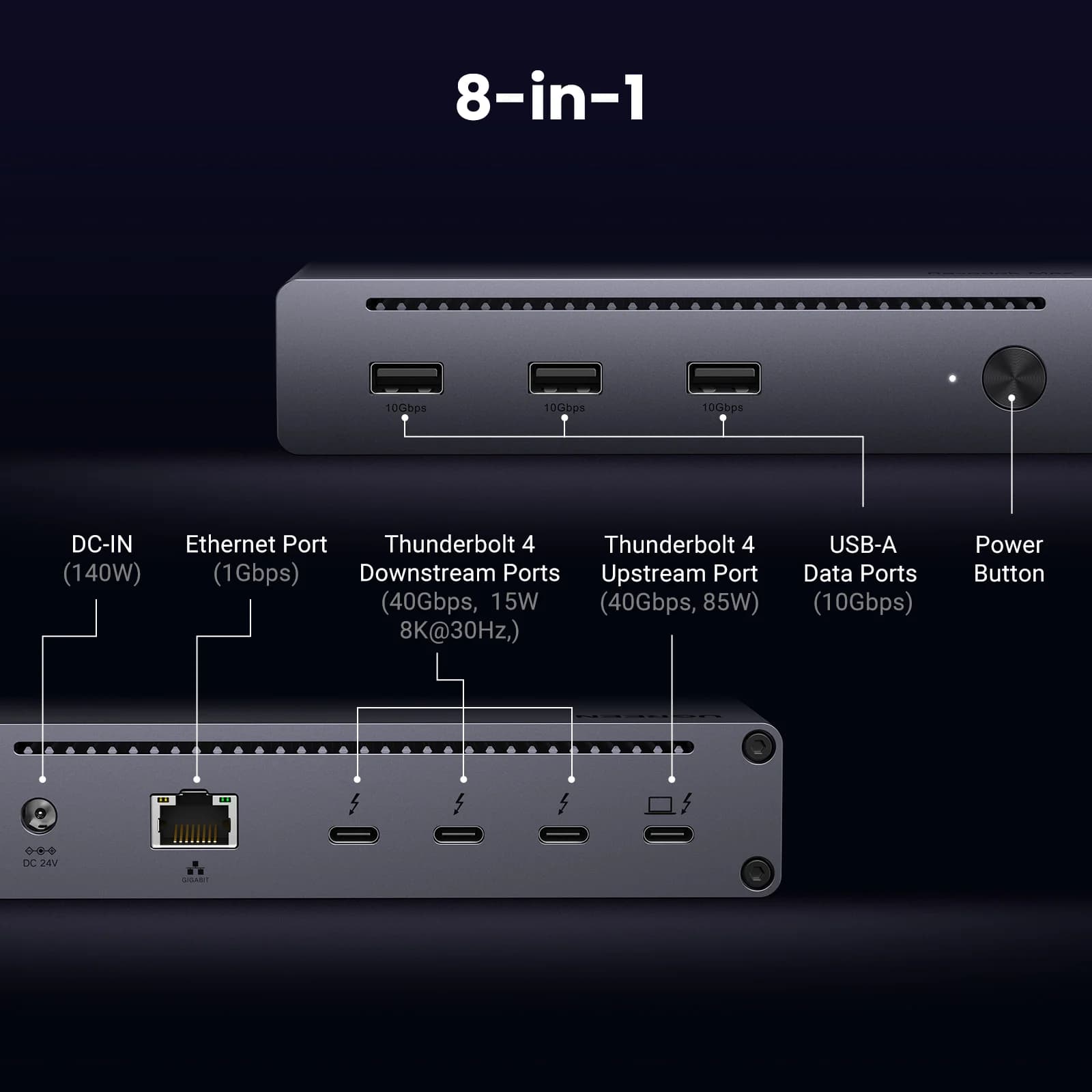 Thunderbolt 4 dokymo stotis 8-in-1 40Gbps