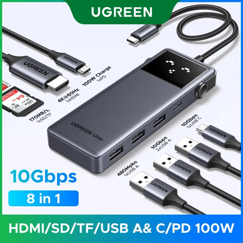 8-in-1 USB-C hub'as su 4K HDMI ir 100W PD