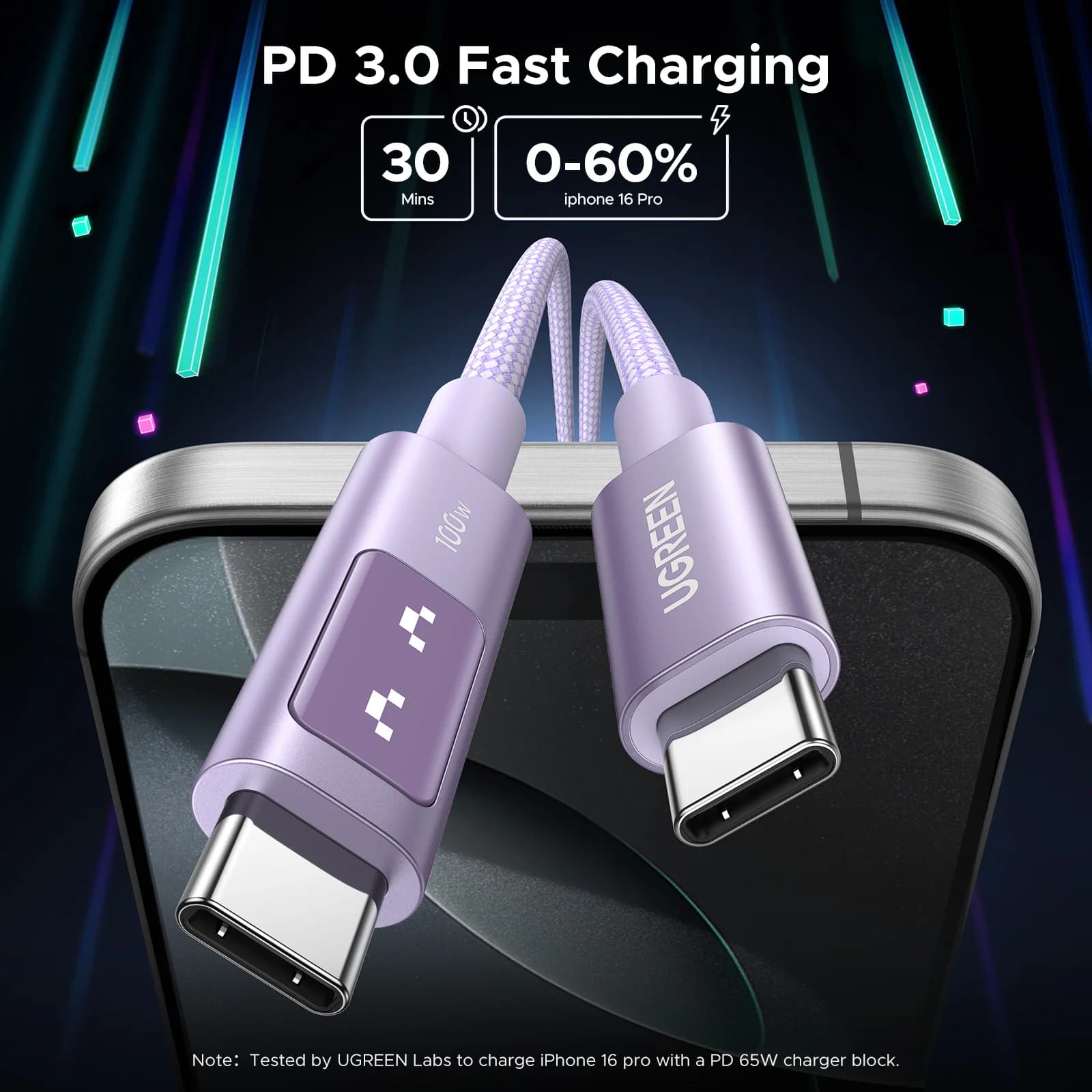 USB-C į USB-C laidas, 100W PD, daugiaspalvis