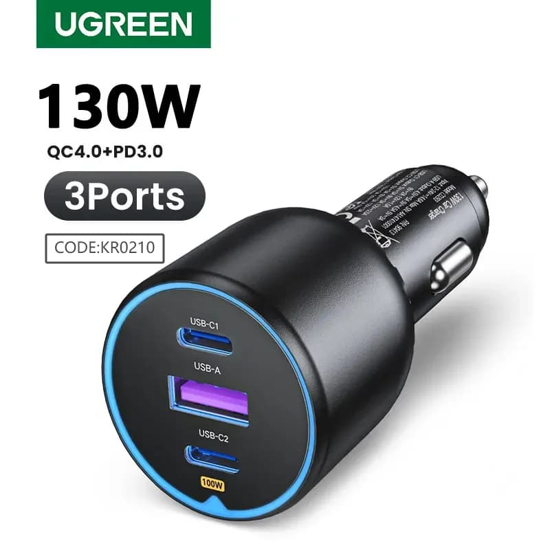 130W dvigubo USB-C automobilinis įkroviklis