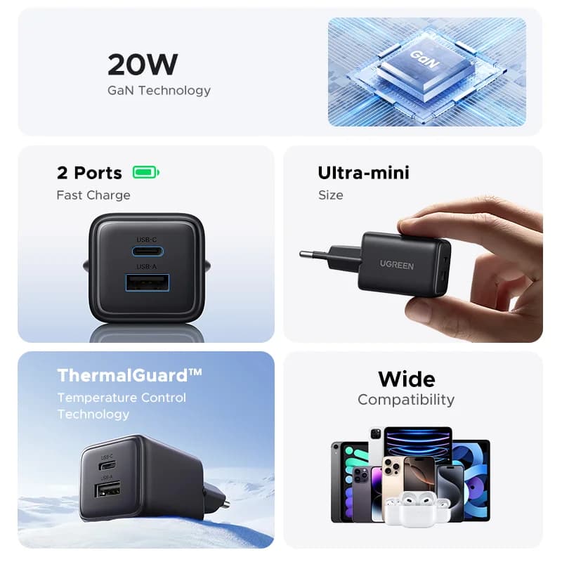 20W GaN USB-C PD įkroviklis