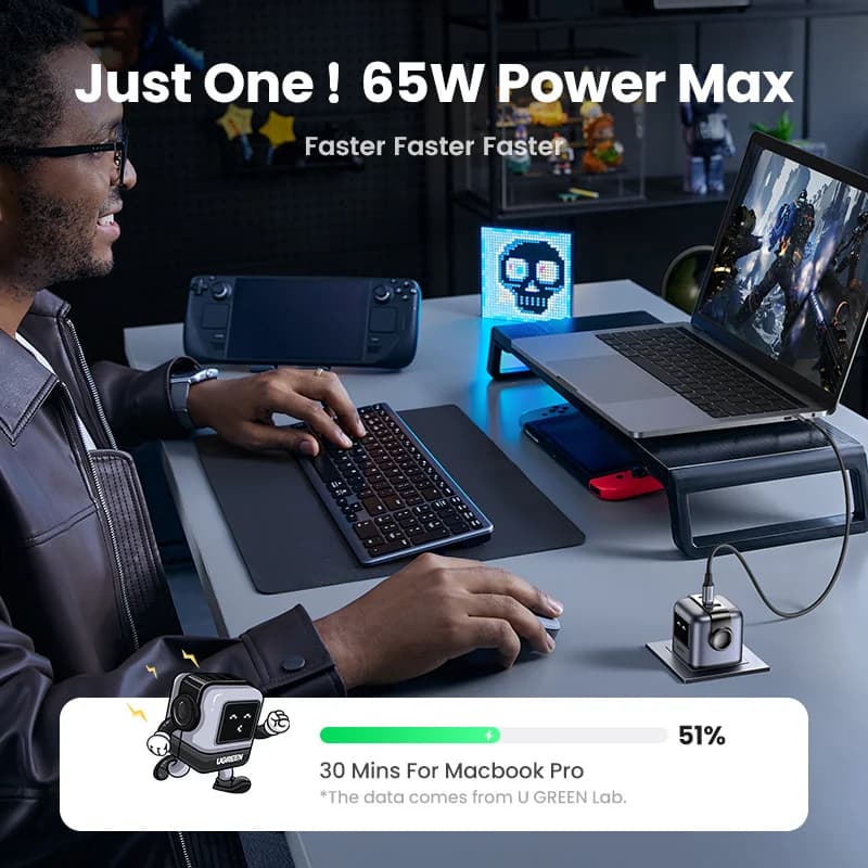 65W GaN USB-C greitas įkroviklis su JK kištuku