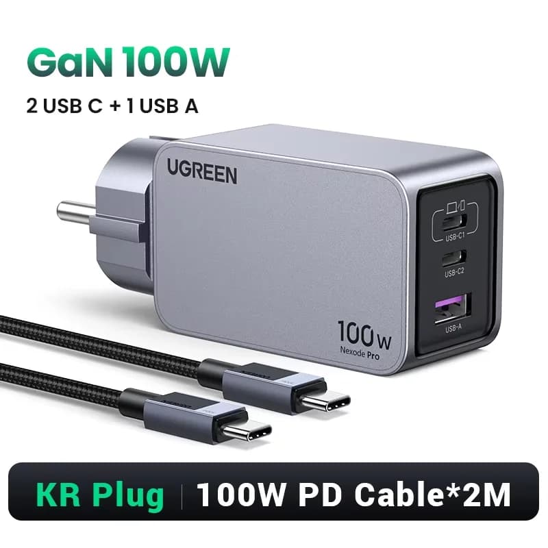 100W GaN USB-C sieninis įkroviklis, QC4.0