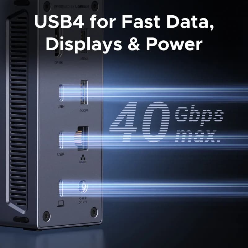 USB4 dokavimo stotis su 8K ekranu ir 40Gbps
