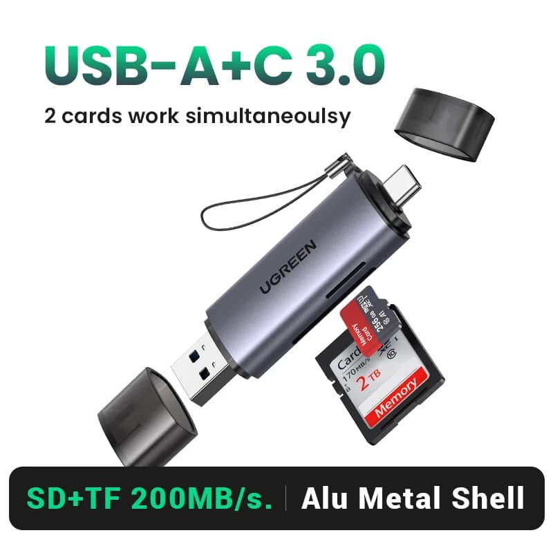 USB 3.0 ir USB-C SD/MicroSD kortelių skaitytuvas